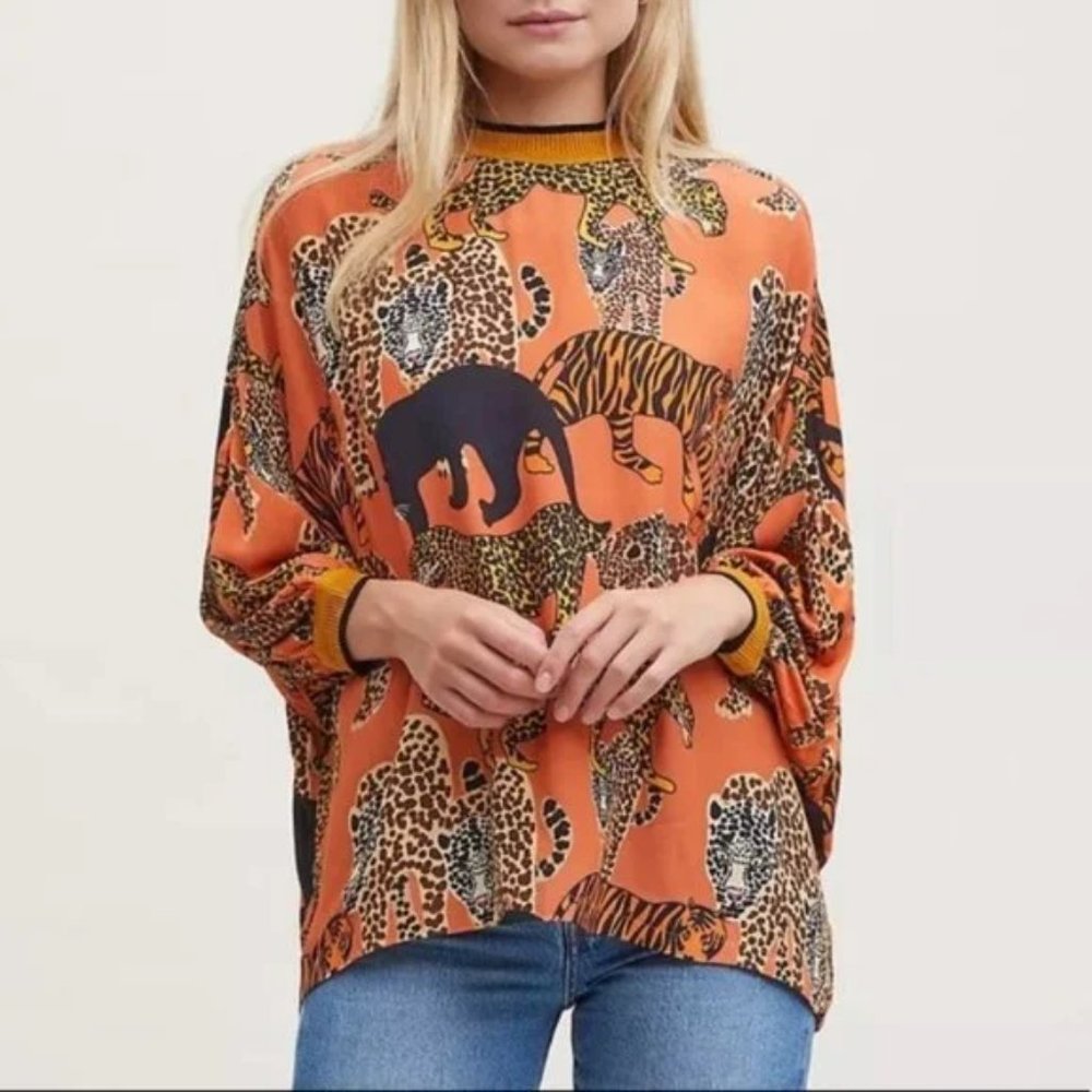 Anthropologie Orange Animal Print Blouse